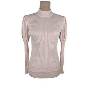 Leur Logette Cashmere Sweater Silk Baby Pink Mock Neck XS Feminine Coquette